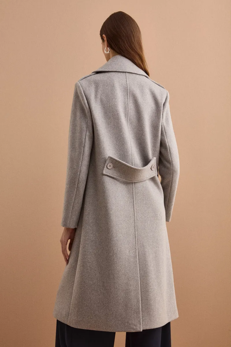 Cappotto Lungo Doppiopetto in Misto Lana Vergine - GRIGIO