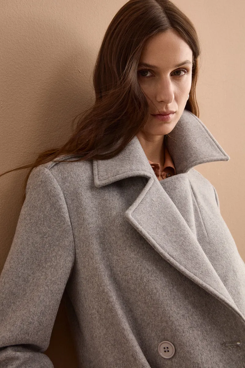 Cappotto Lungo Doppiopetto in Misto Lana Vergine - GRIGIO
