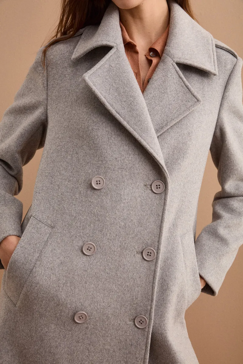 Cappotto Lungo Doppiopetto in Misto Lana Vergine - GRIGIO