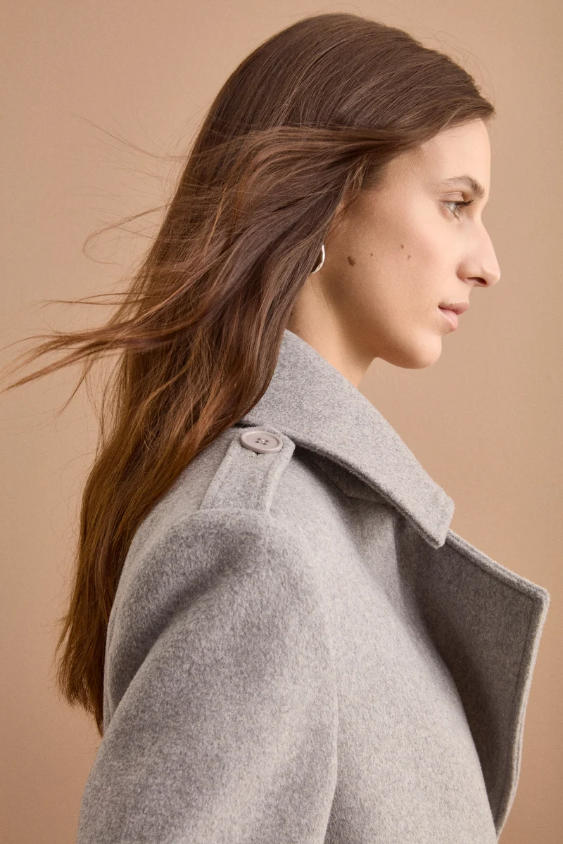 Cappotto Lungo Doppiopetto in Misto Lana Vergine - GRIGIO