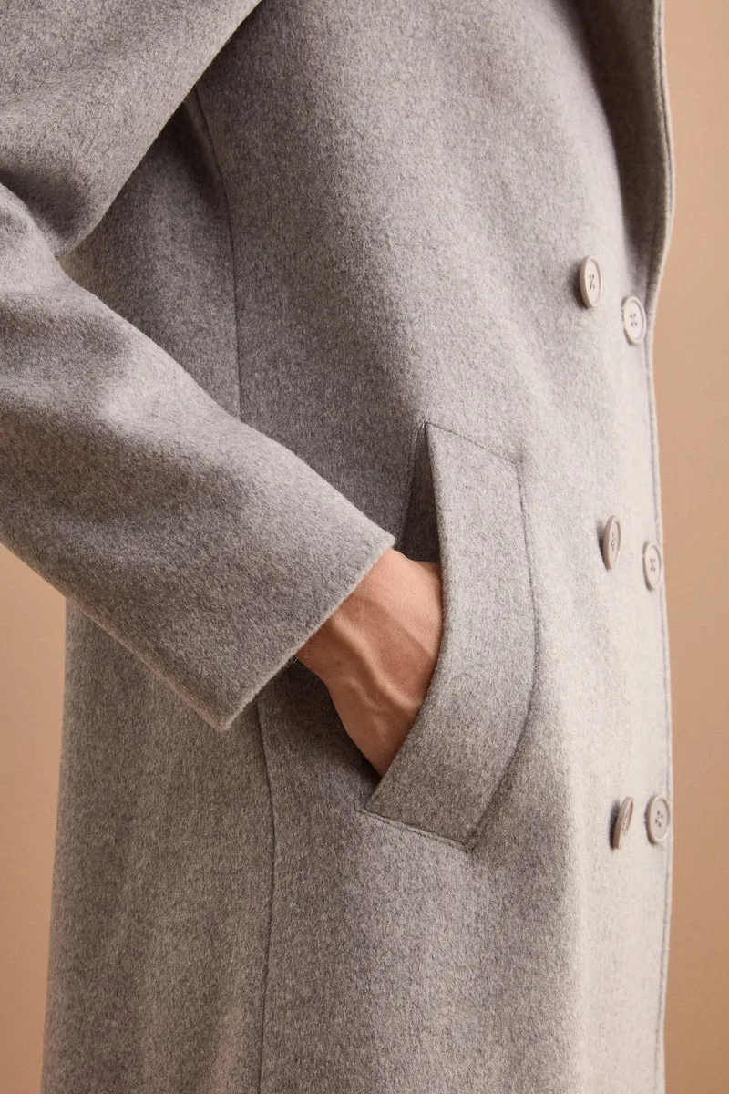 Cappotto Lungo Doppiopetto in Misto Lana Vergine - GRIGIO