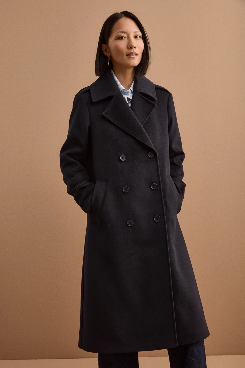 Cappotto Lungo Doppiopetto in Misto Lana Vergine - BLU