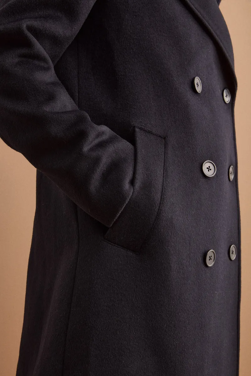 Cappotto Lungo Doppiopetto in Misto Lana Vergine - BLU