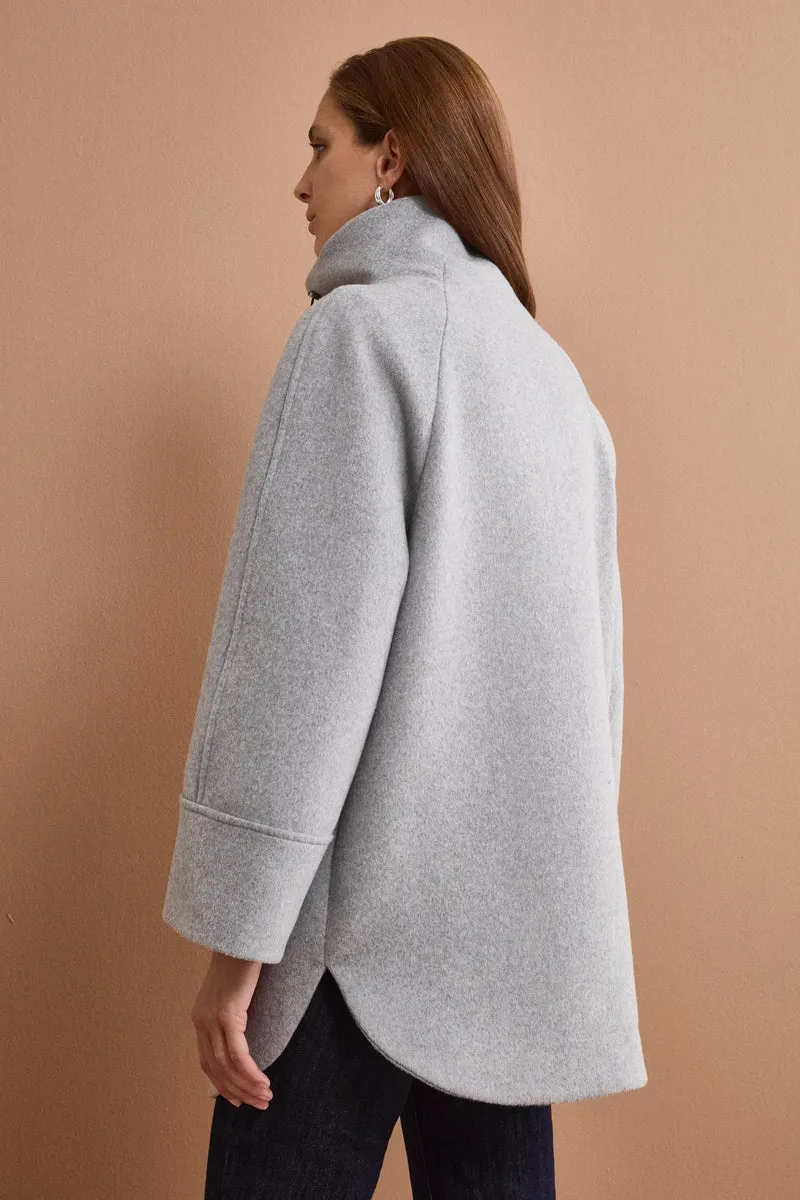Cappotto Midi in Misto Lana con Zip e Cintura - GRIGIO