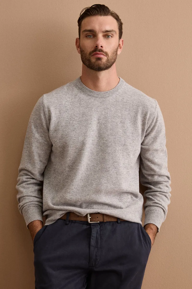 Maglia Girocollo in Pura Lana Merino - GRIGIO CHIARO