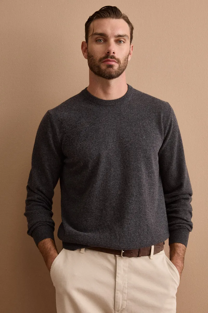 Maglia Girocollo in Pura Lana Merino - ANTRACITE