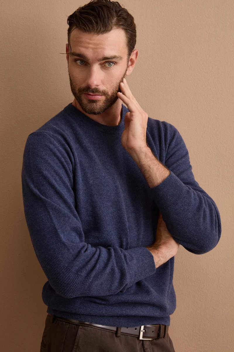 Maglia Girocollo in Pura Lana Merino - DENIM
