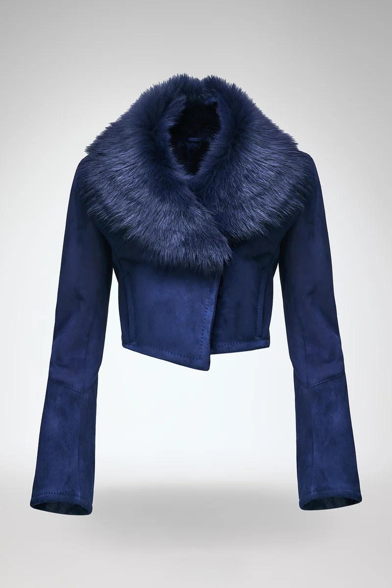 Yva – Blaue Wildleder-Lammfelljacke