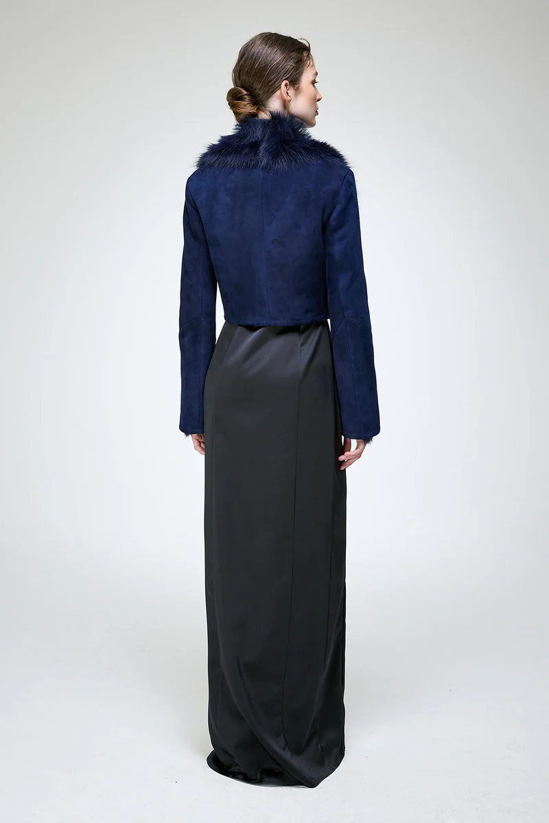 Yva – Blaue Wildleder-Lammfelljacke