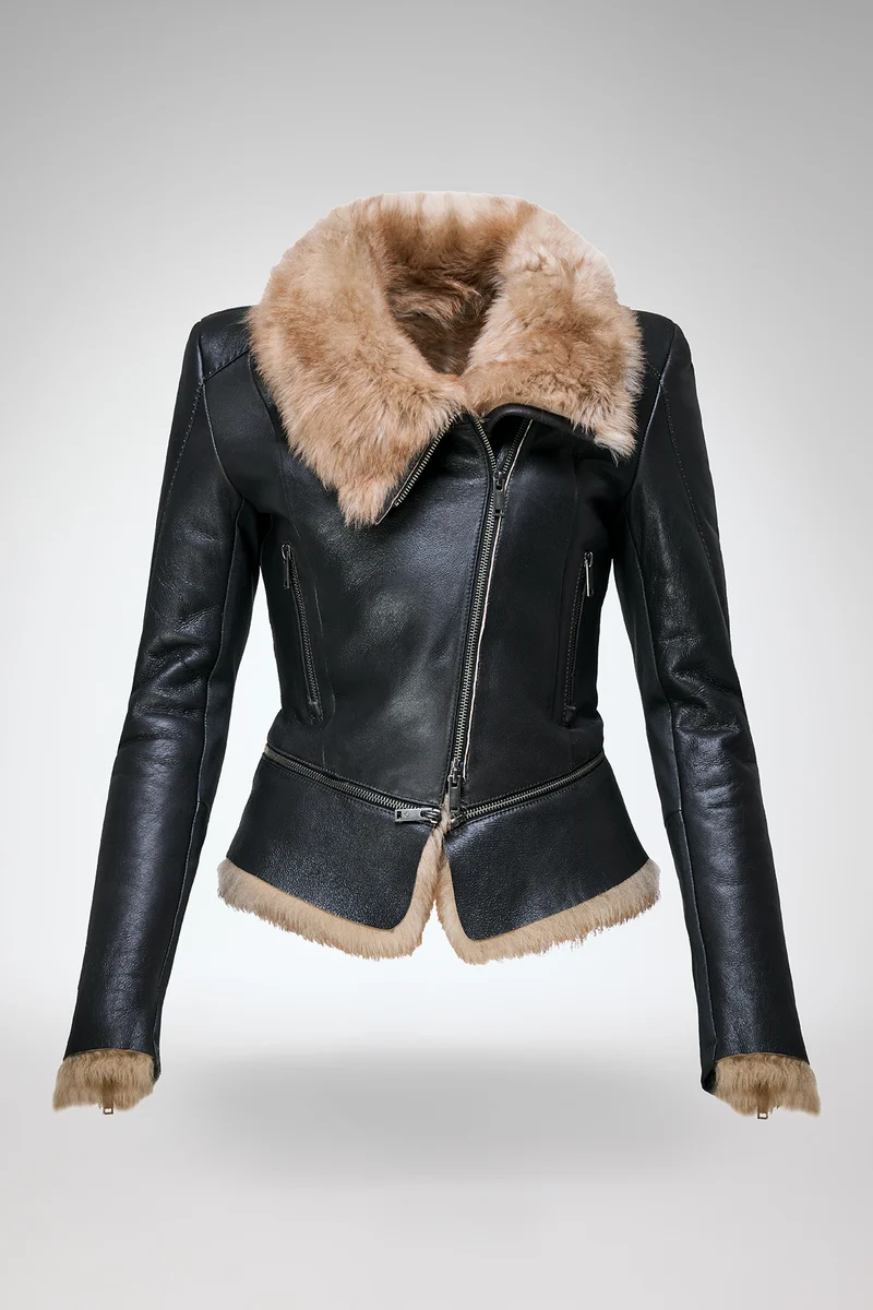 Josette - Sandfarbene Lammfelljacke