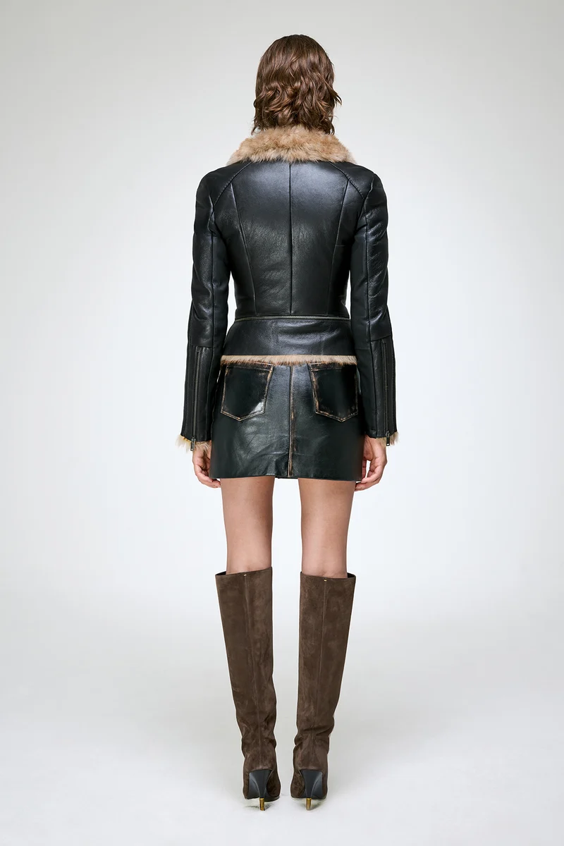 Josette - Sandfarbene Lammfelljacke