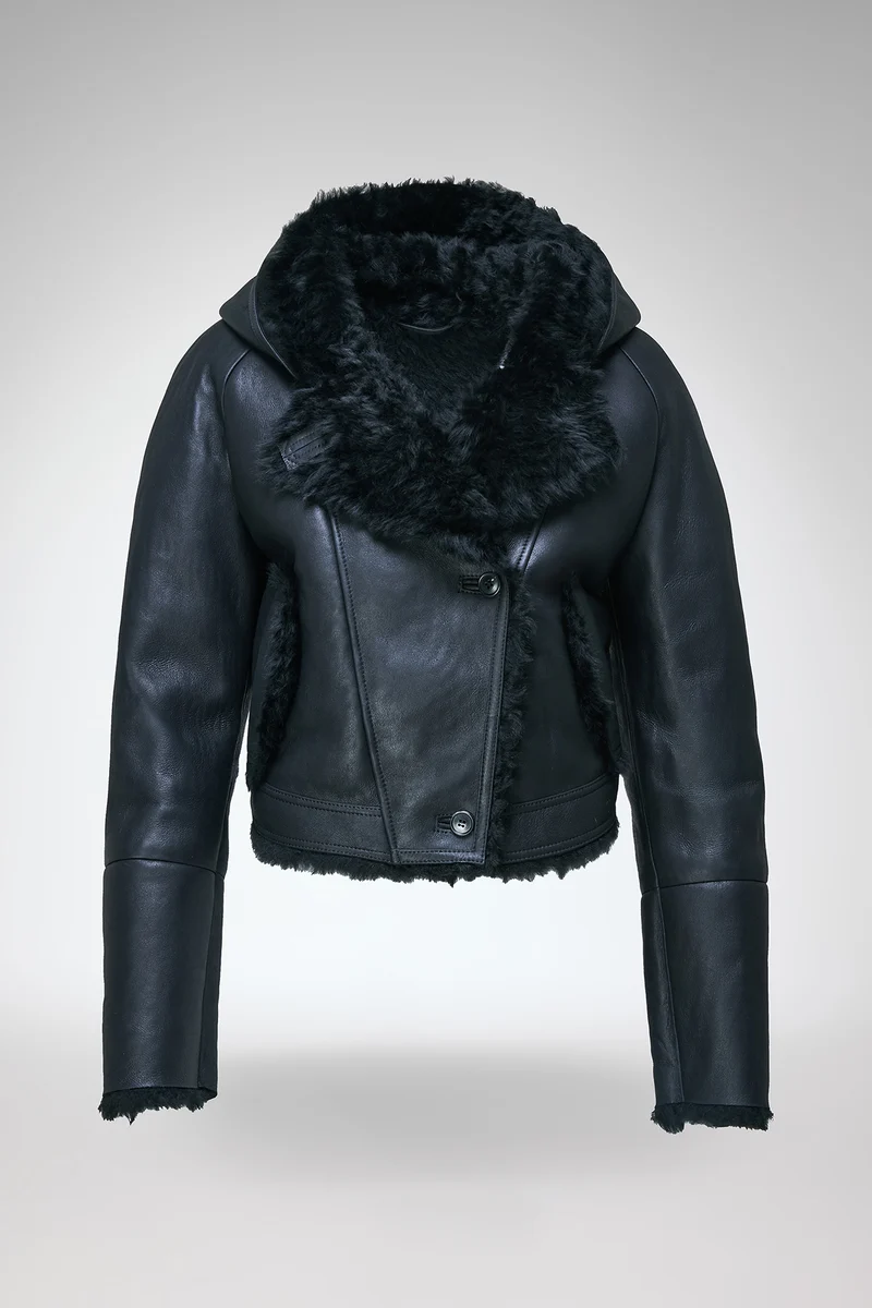 Ida - Schwarze Lammfelljacke