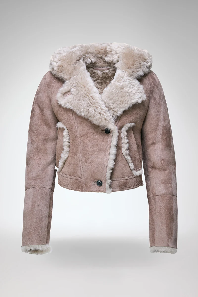 Ida - Steinfarbene Lammfelljacke