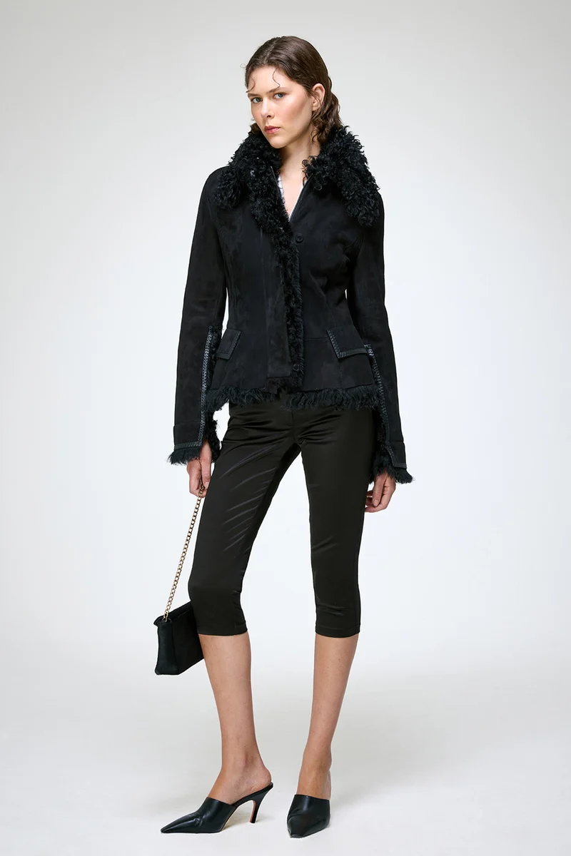 Rita - Schwarze Lammfelljacke