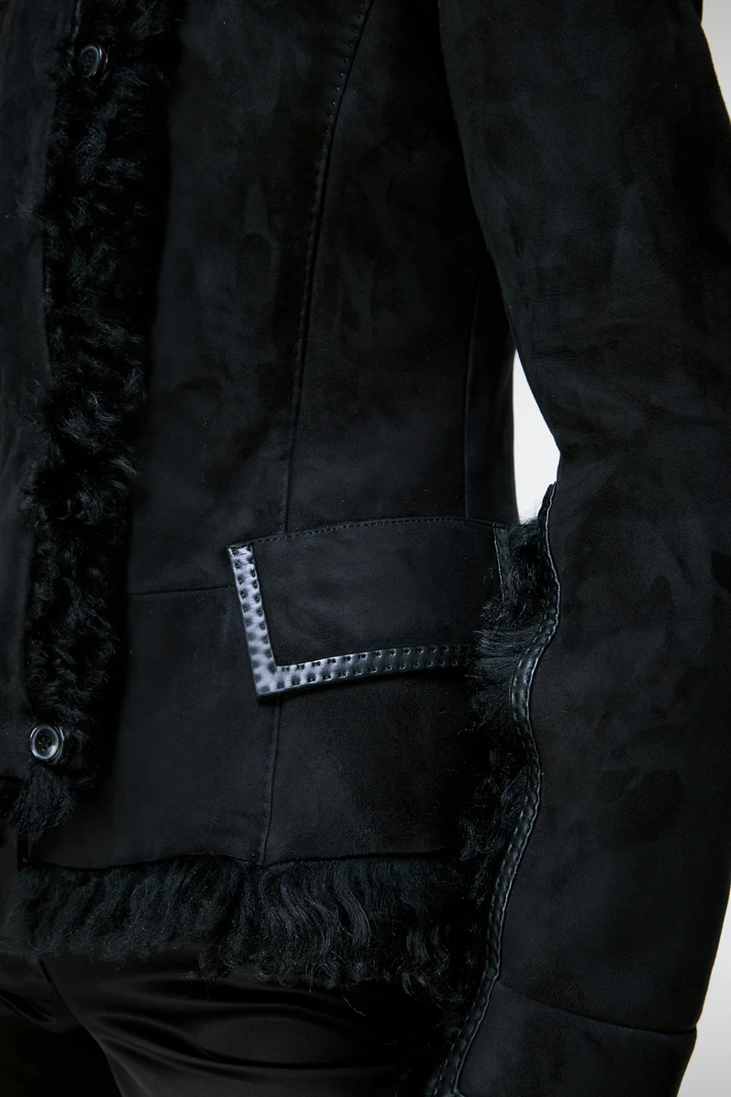 Rita - Schwarze Lammfelljacke