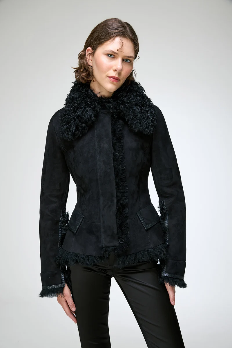 Rita - Schwarze Lammfelljacke