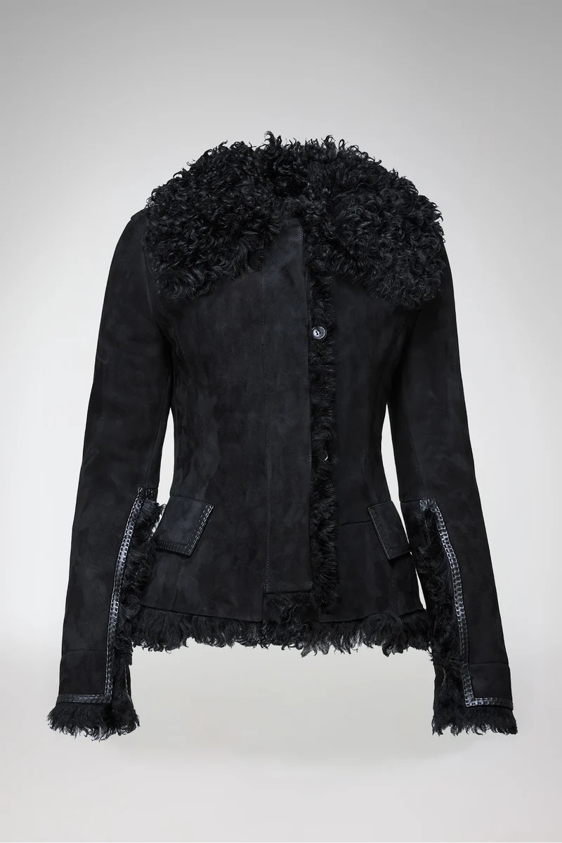 Rita - Schwarze Lammfelljacke