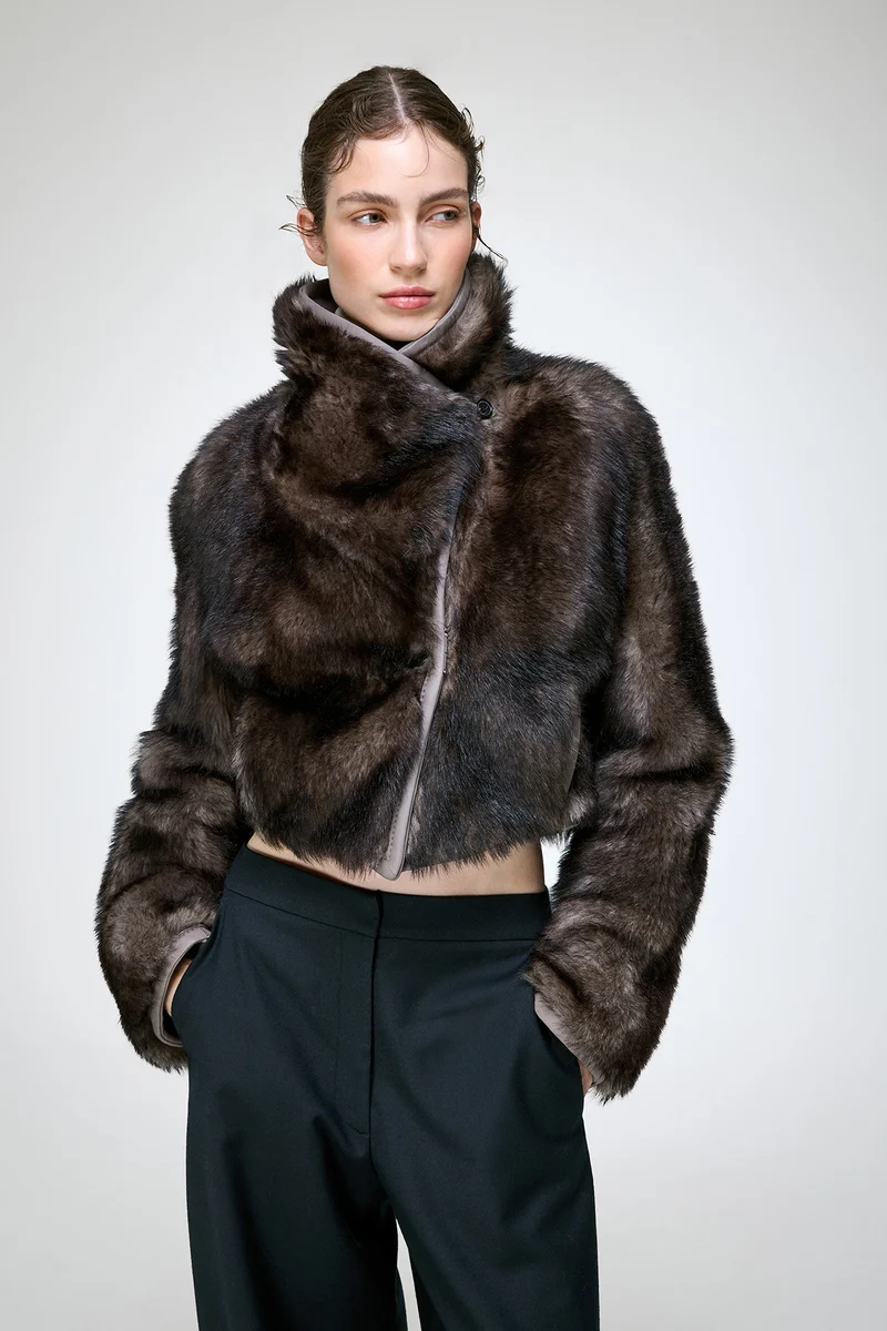 Ashley - Graue Lammfelljacke