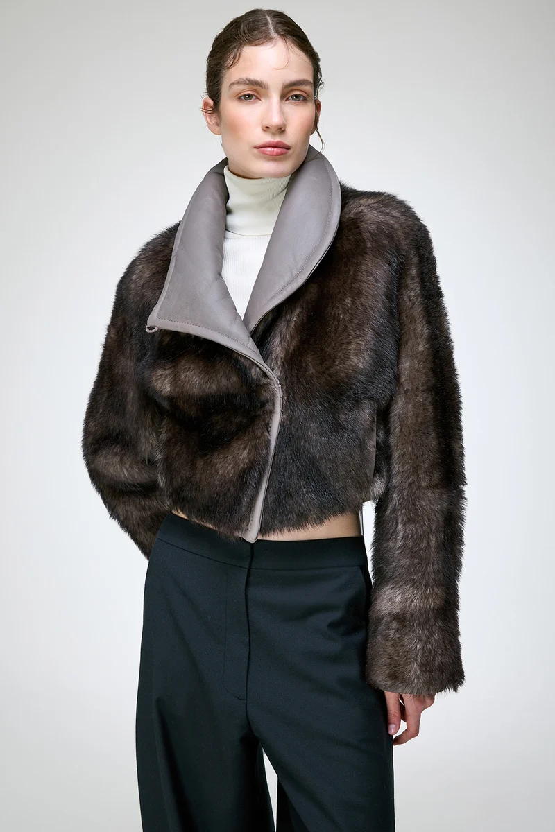 Ashley - Graue Lammfelljacke