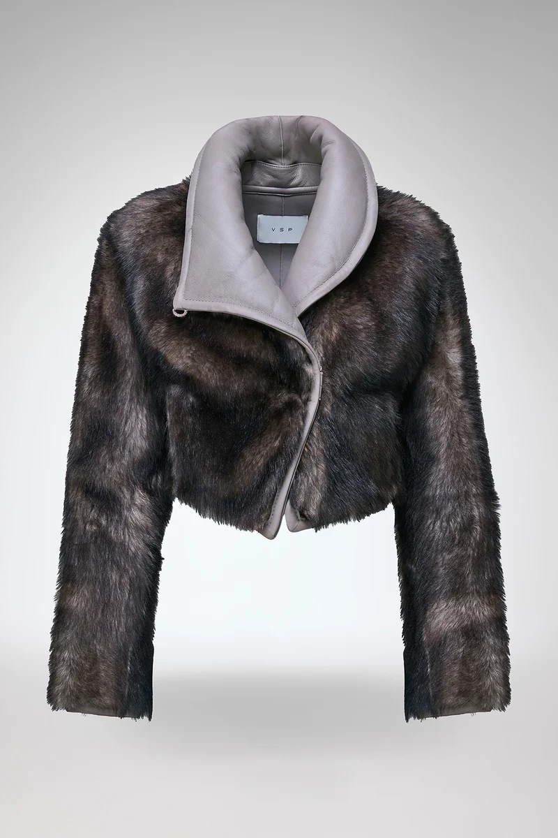 Ashley - Graue Lammfelljacke
