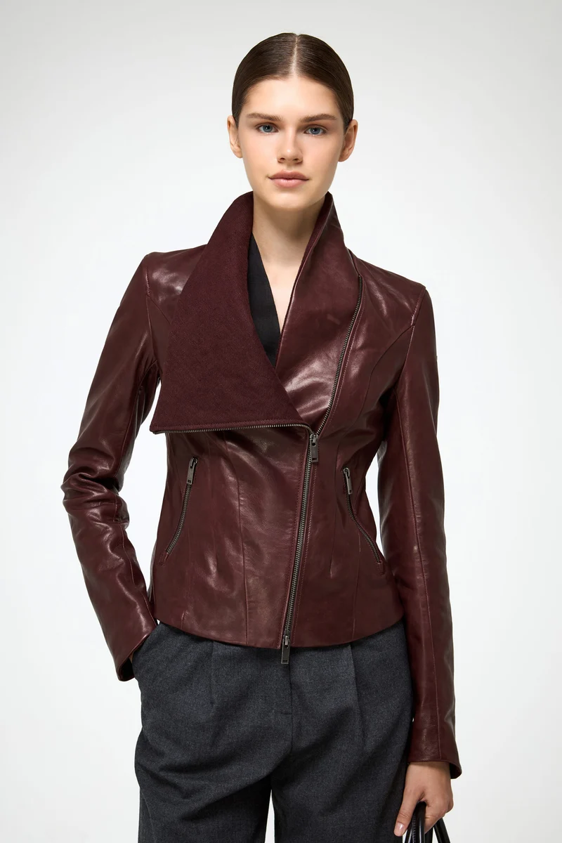 Edna – Lederjacke in Kirschrot