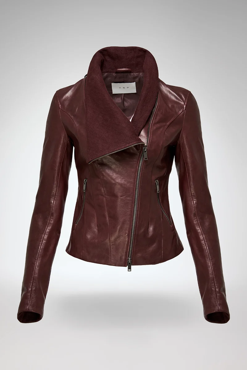 Edna – Lederjacke in Kirschrot