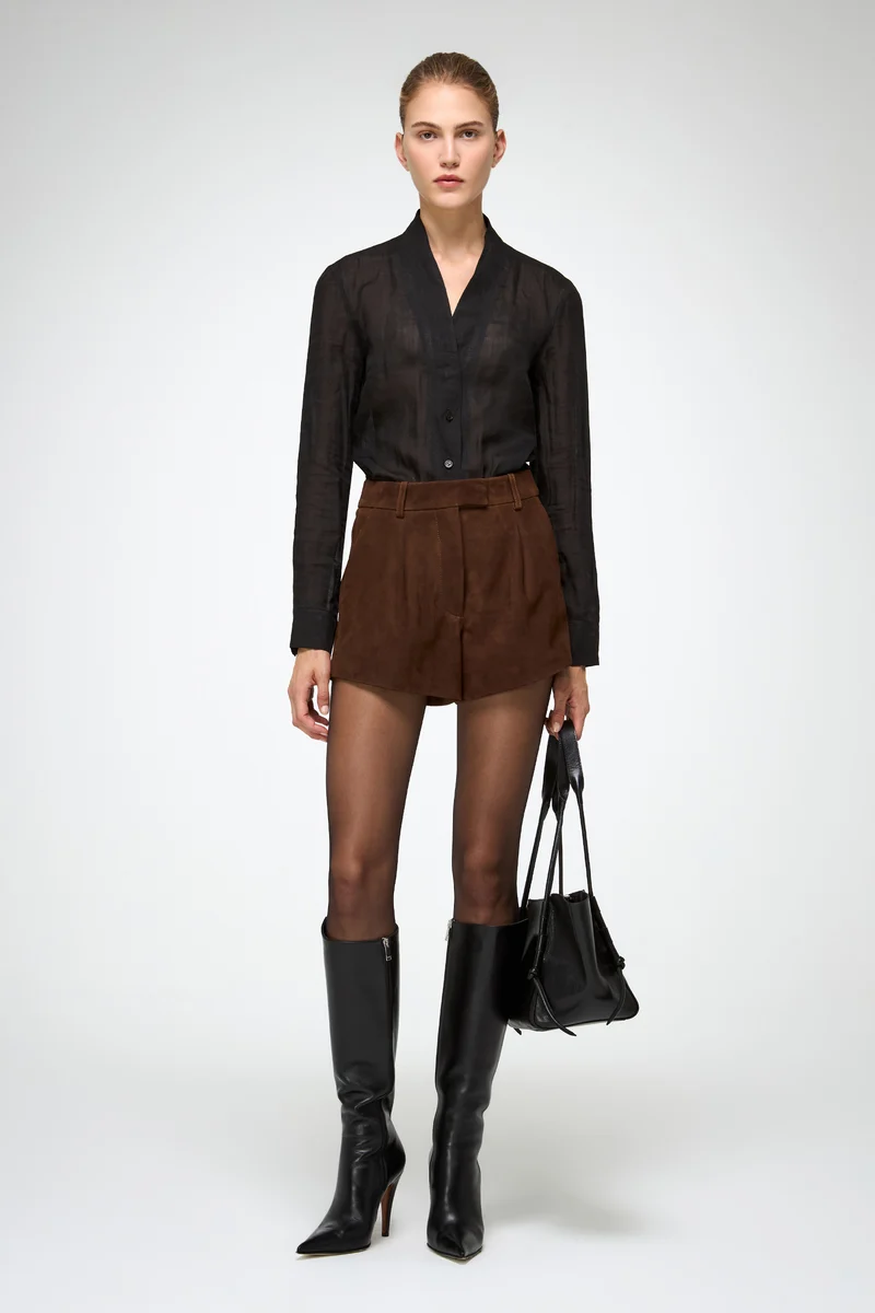 Colette – Shorts aus tabakfarbenem Leder