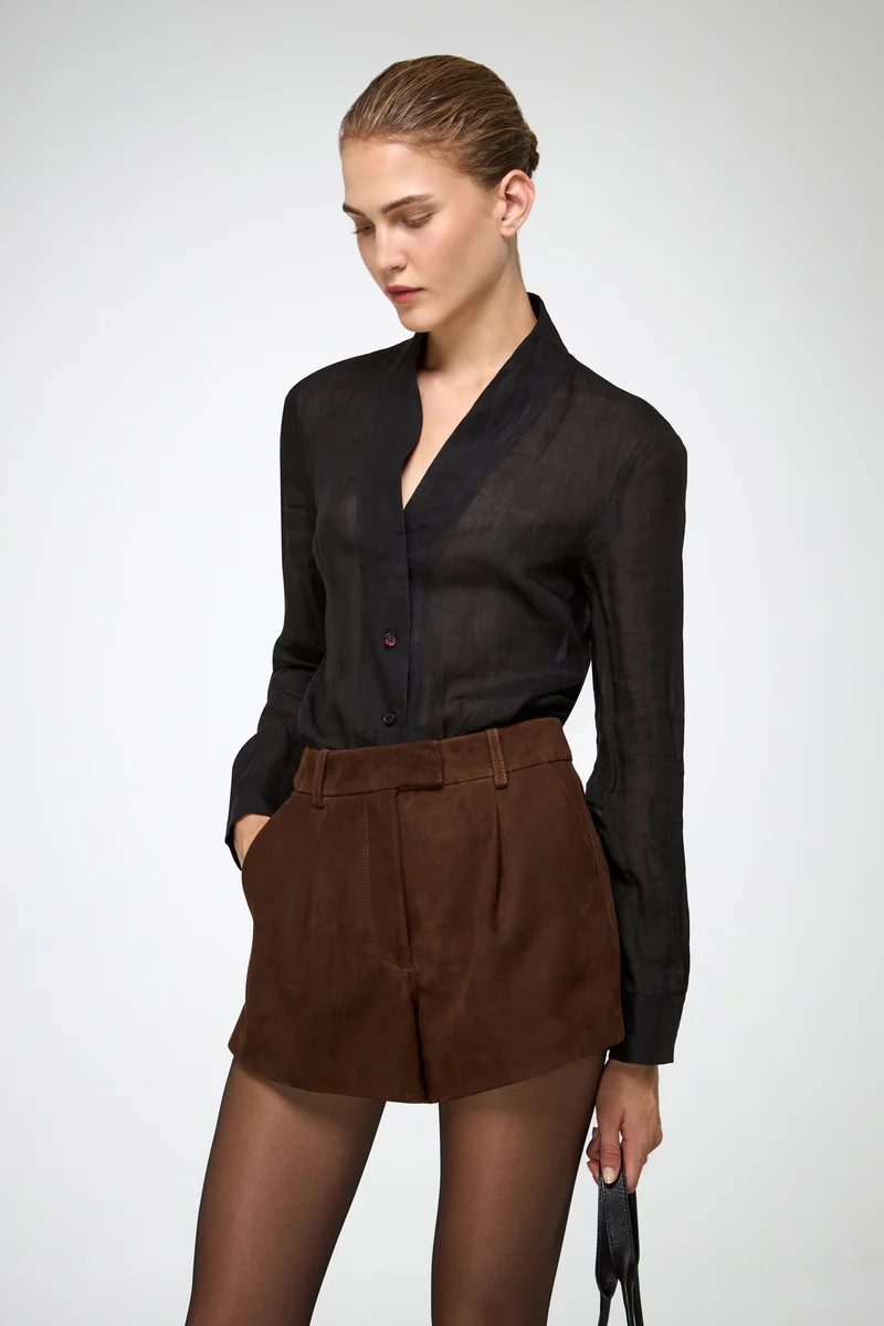 Colette – Shorts aus tabakfarbenem Leder