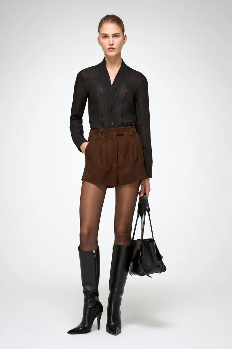 Colette – Shorts aus tabakfarbenem Leder