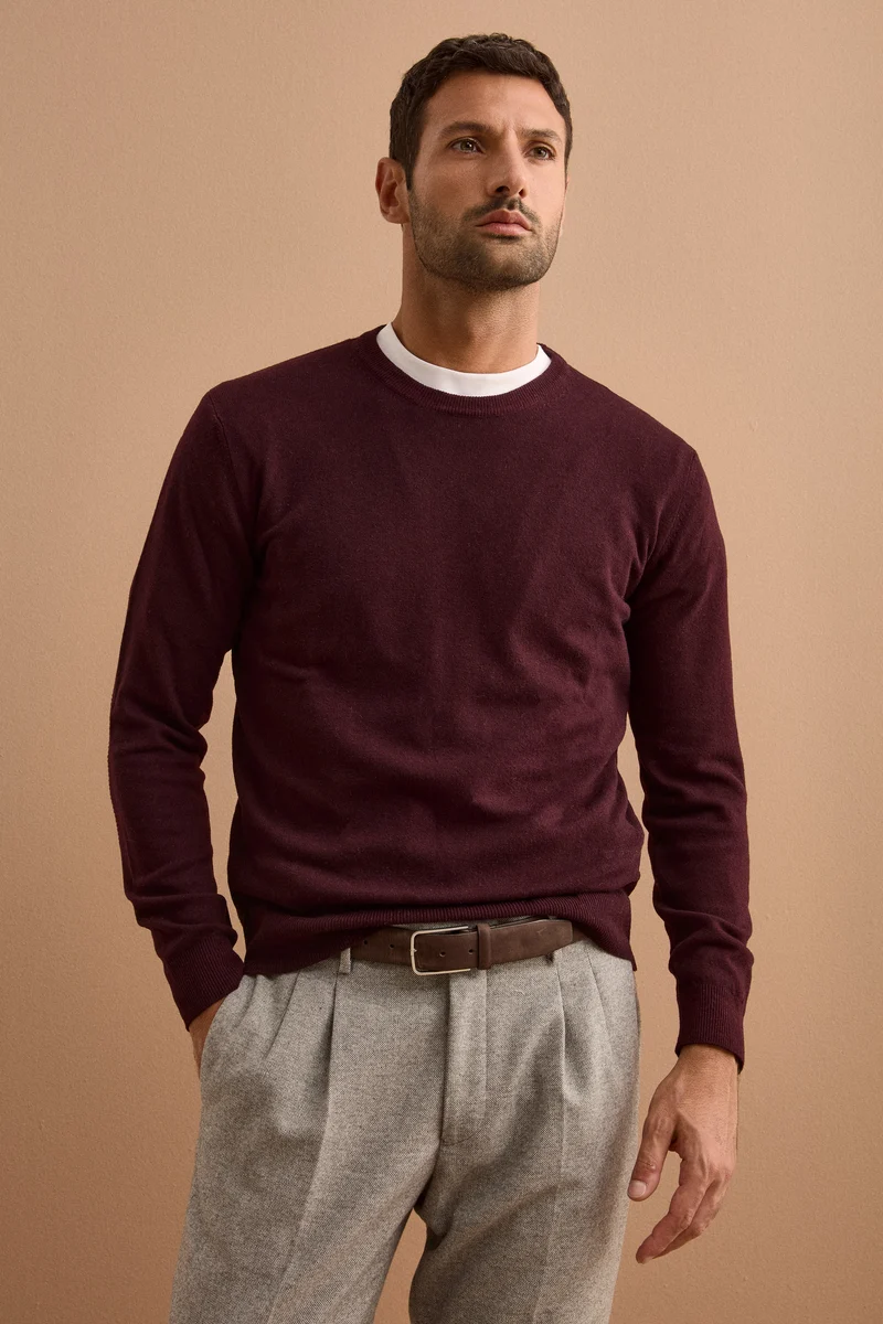 Maglia Girocollo in Pura Lana Merino - PRUGNA