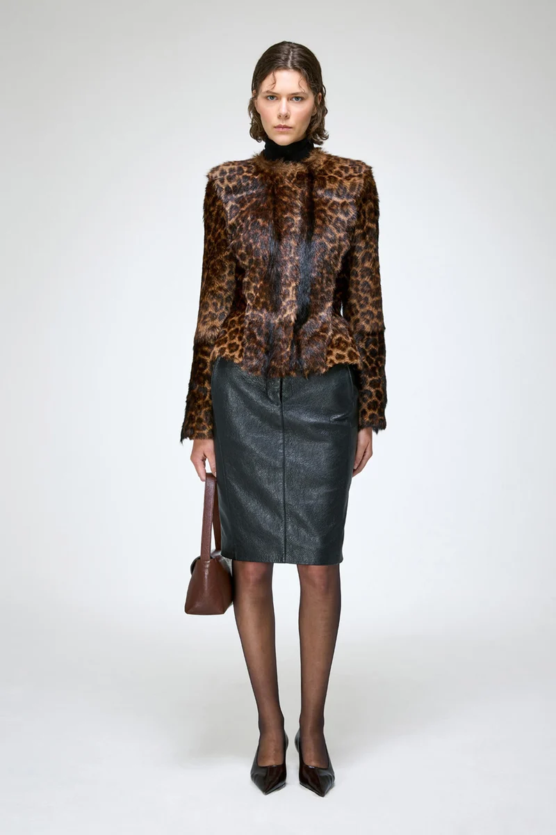 Anna - Leopard Lammfelljacke
