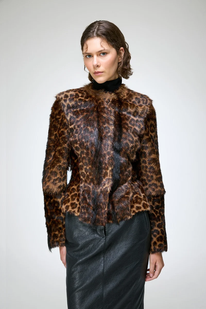Anna - Leopard Lammfelljacke