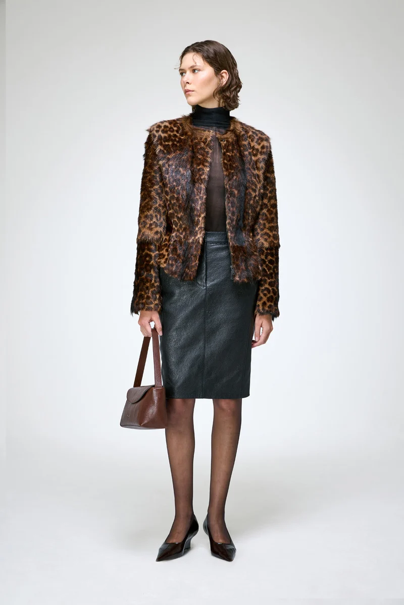Anna - Leopard Lammfelljacke