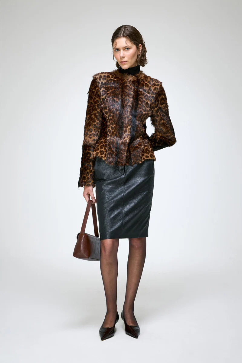 Anna - Leopard Lammfelljacke
