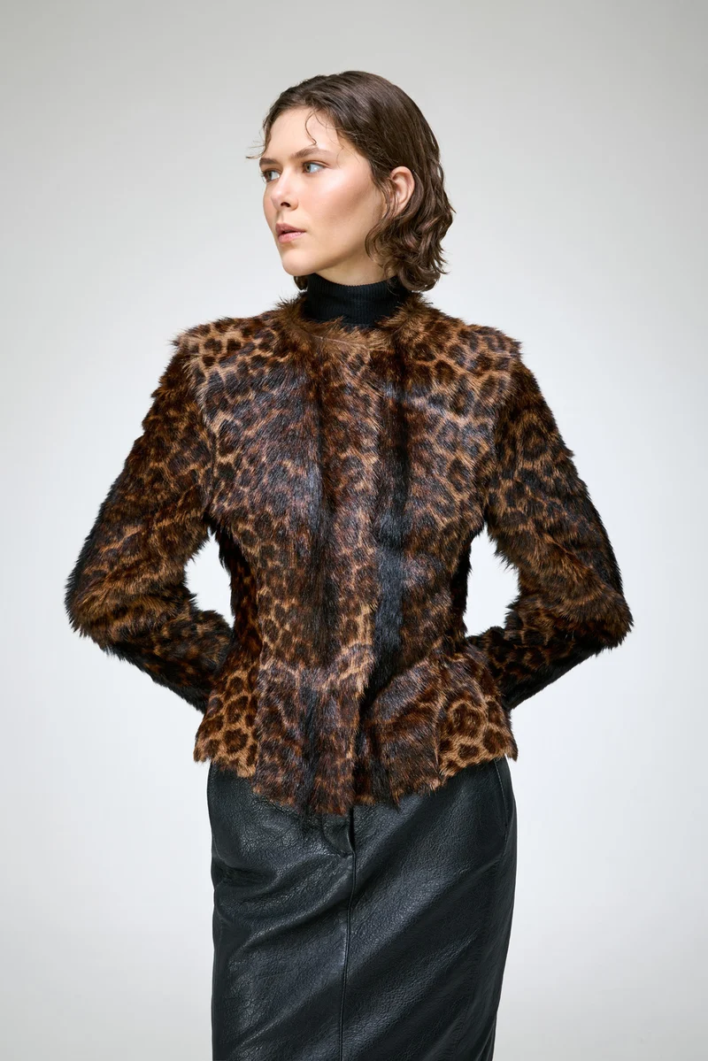 Anna - Leopard Lammfelljacke
