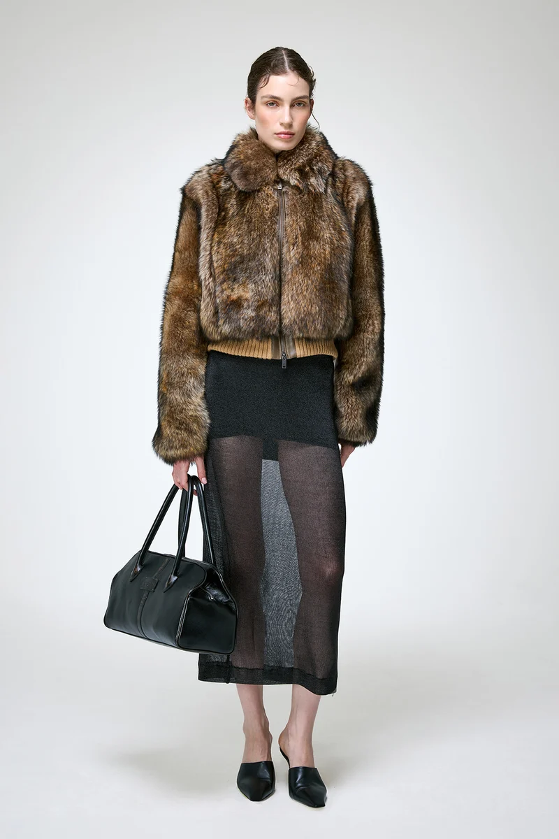 Thora - Dunkelbraune Lammfelljacke