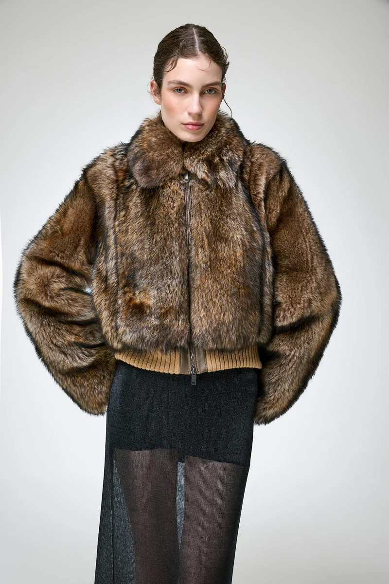 Thora - Dunkelbraune Lammfelljacke