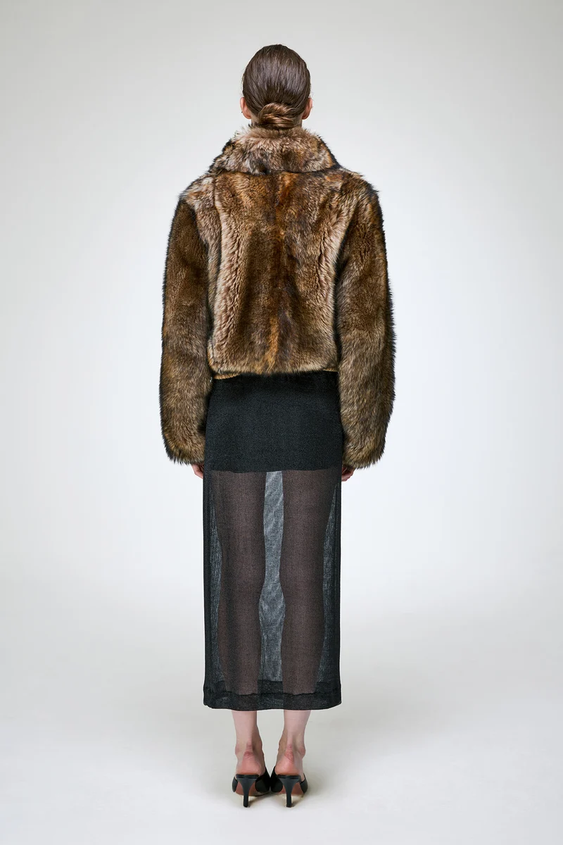 Thora - Dunkelbraune Lammfelljacke