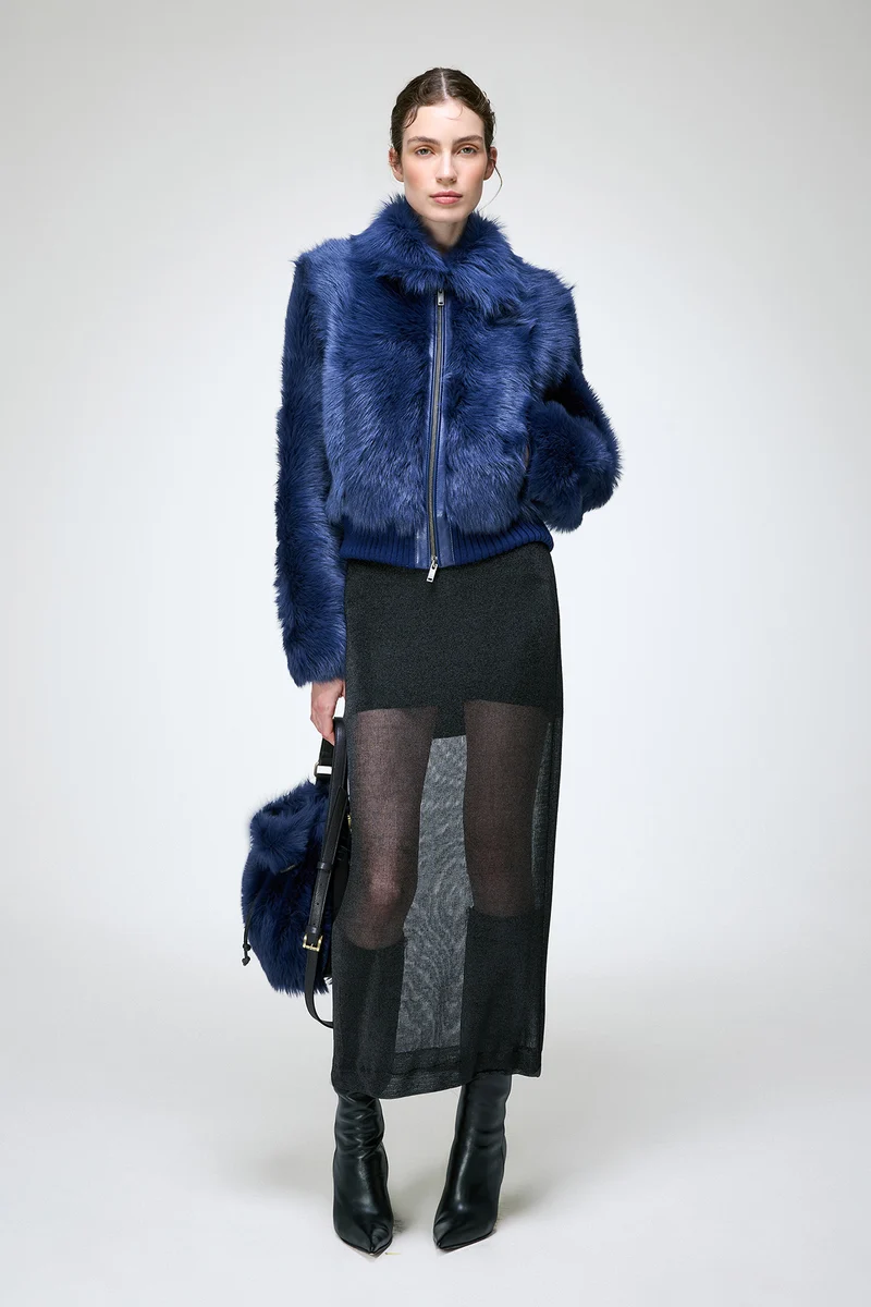 Thora - Blaue Lammfelljacke