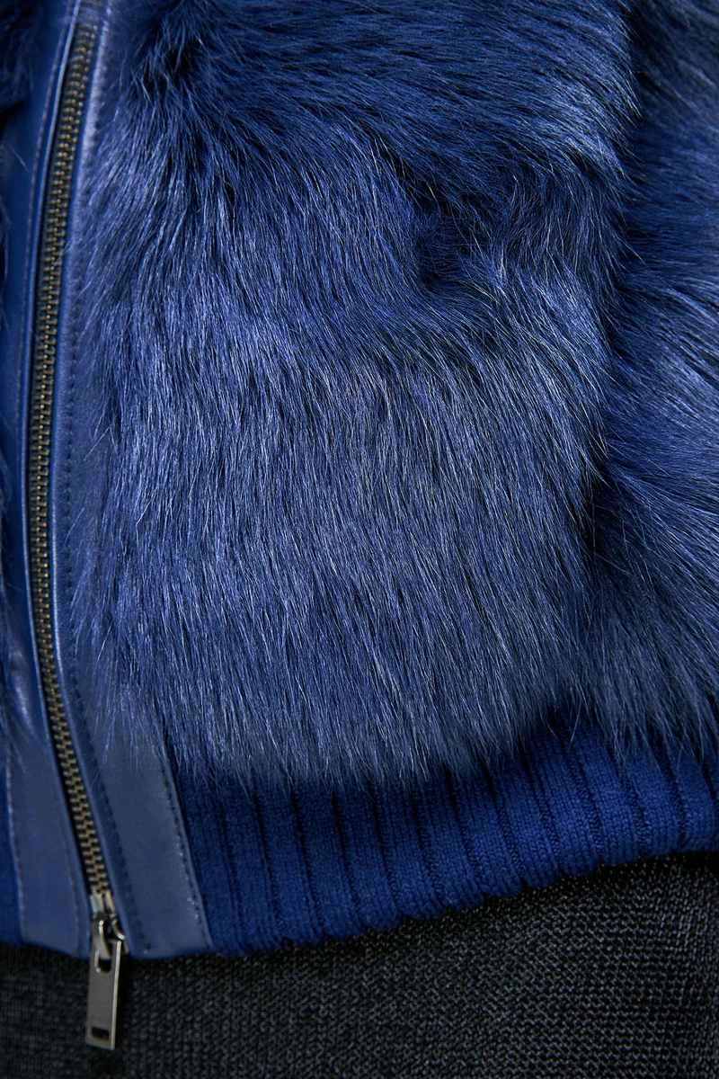 Thora - Blaue Lammfelljacke
