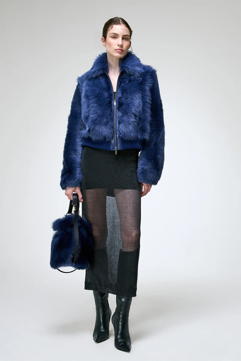 Thora - Blaue Lammfelljacke