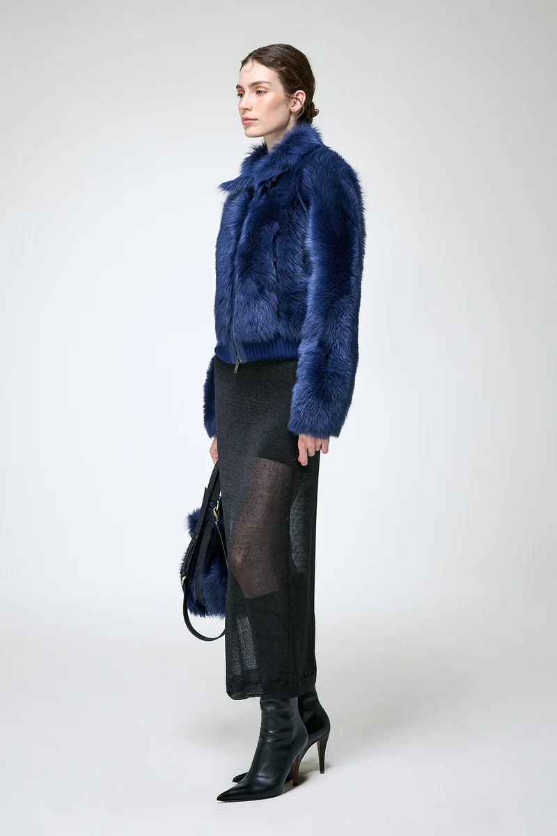 Thora - Blaue Lammfelljacke