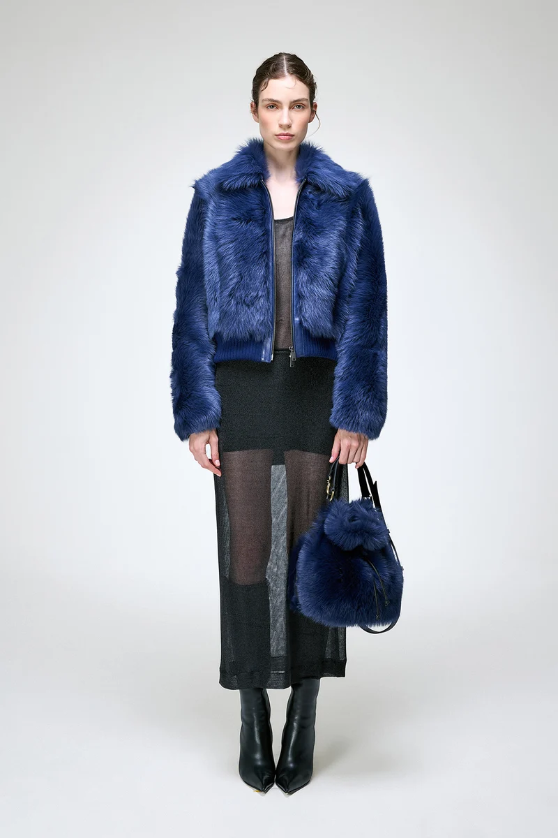 Thora - Blaue Lammfelljacke