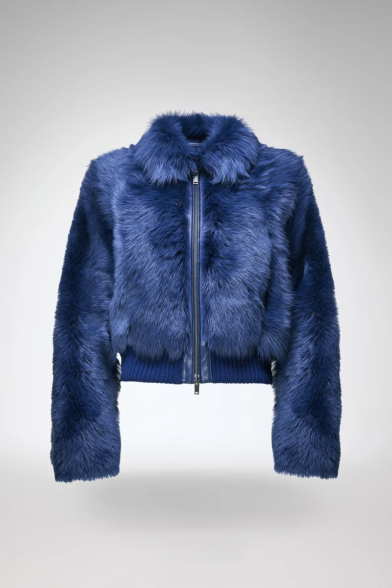 Thora - Blaue Lammfelljacke