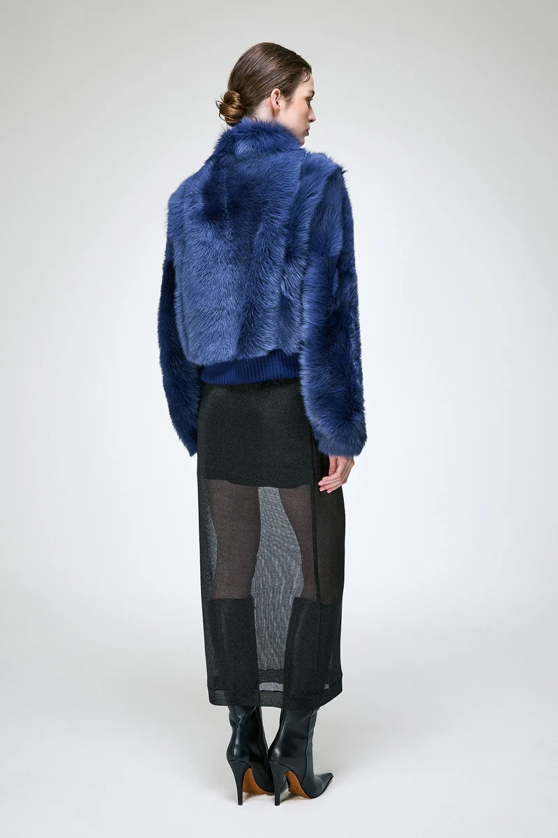 Thora - Blaue Lammfelljacke