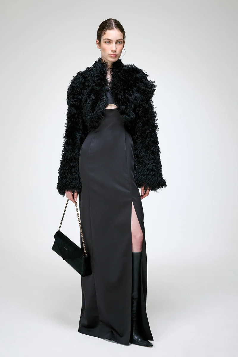 Ella - Schwarze Lammfelljacke