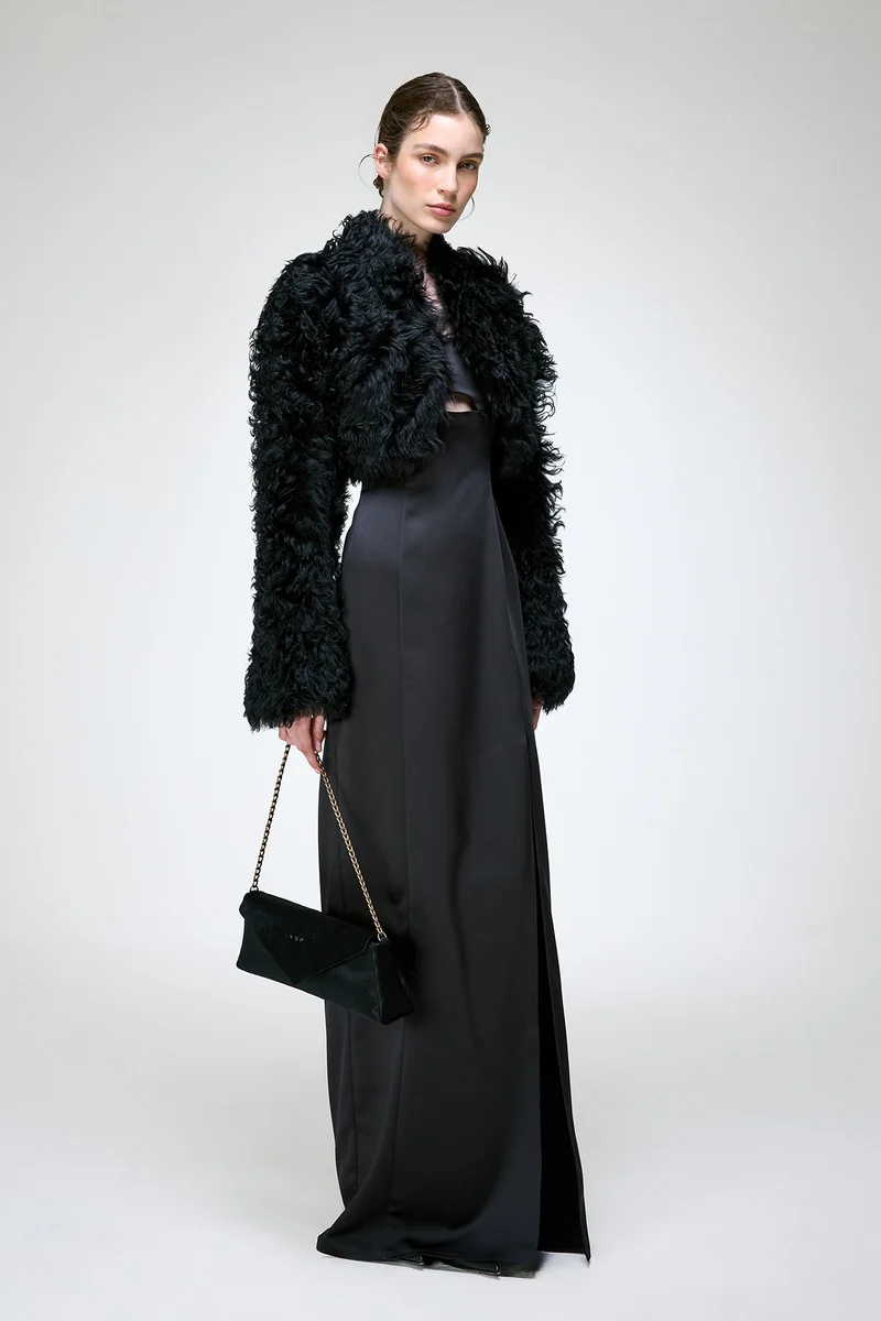 Ella - Schwarze Lammfelljacke