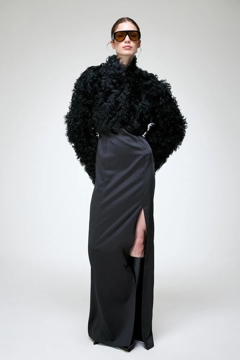 Ella - Schwarze Lammfelljacke