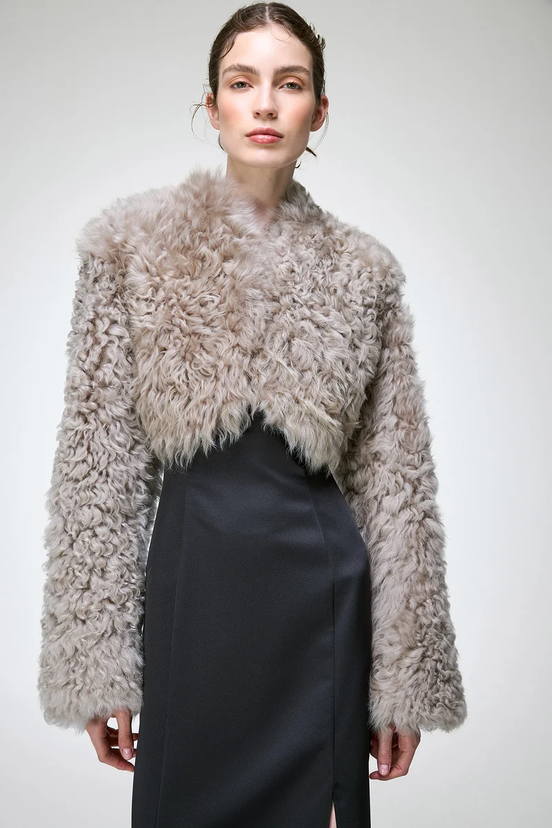 Ella - Graue Lammfelljacke