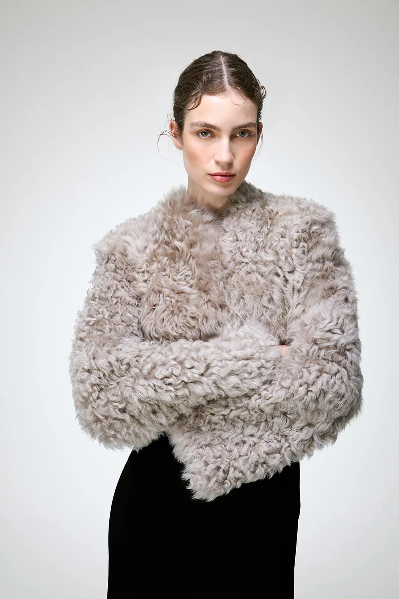 Ella - Graue Lammfelljacke